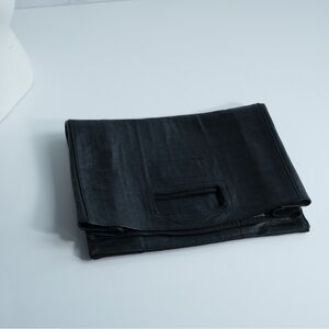 DESIGNER ZILLA Black Leather Clutch, Foldover, Silver Lining